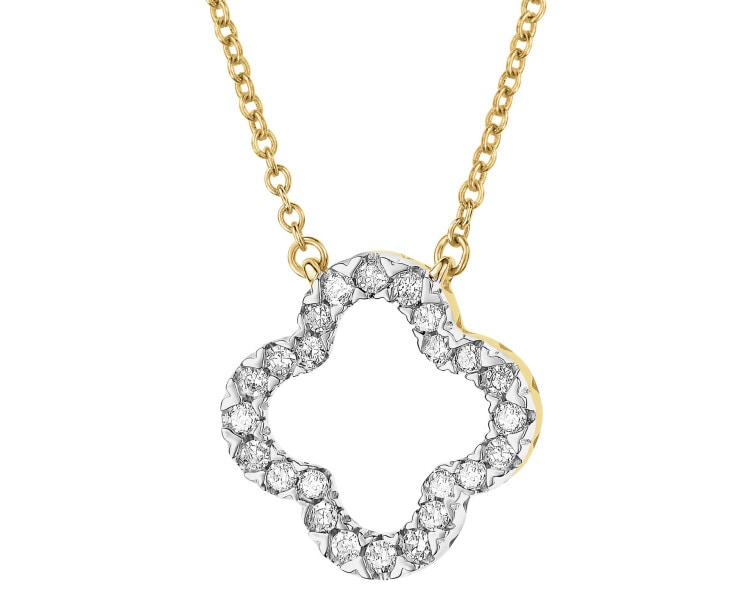 14 K Rhodium-Plated Yellow Gold Necklace with Diamonds - 0,15 ct - fineness 14 K