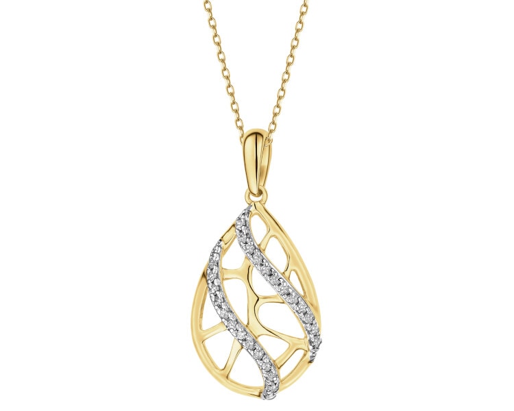 14 K Rhodium-Plated Yellow Gold Pendant with Diamonds - 0,07 ct - fineness 14 K