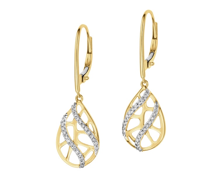 14 K Rhodium-Plated Yellow Gold Dangling Earring with Diamonds - 0,15 ct - fineness 14 K