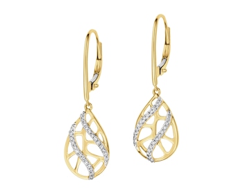 14 K Rhodium-Plated Yellow Gold Dangling Earring with Diamonds - 0,15 ct - fineness 14 K