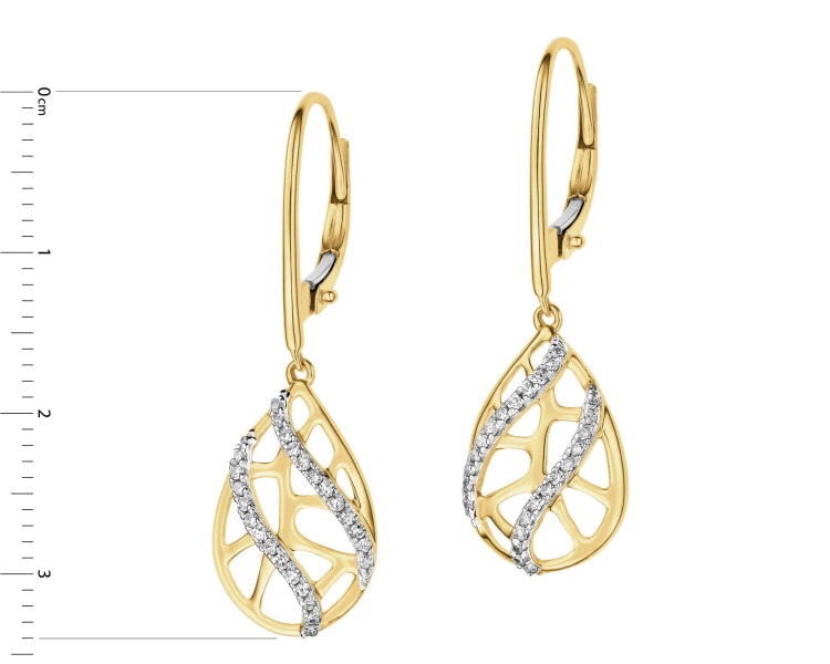 14 K Rhodium-Plated Yellow Gold Dangling Earring with Diamonds - 0,15 ct - fineness 14 K