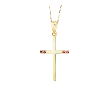 Gold pendant with synthetic rubies - cross