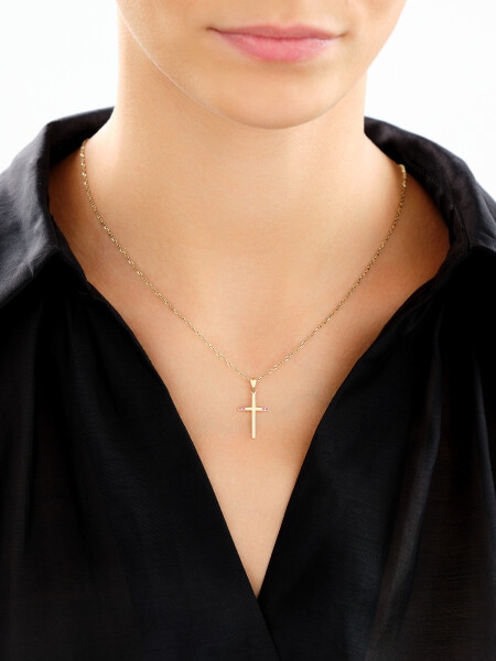 Gold pendant with synthetic rubies - cross