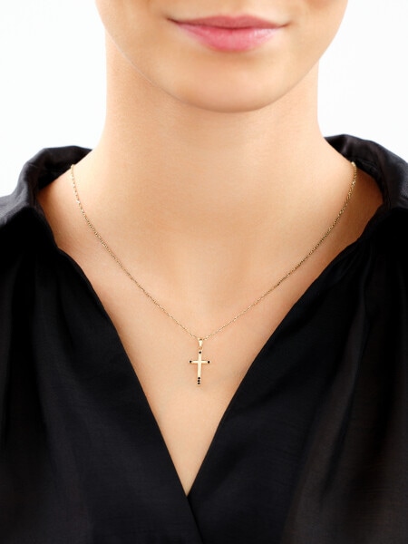 Gold pendant with zircons - cross