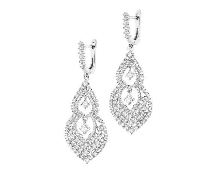 Rhodium Plated Silver Dangling Earring with Cubic Zirconia