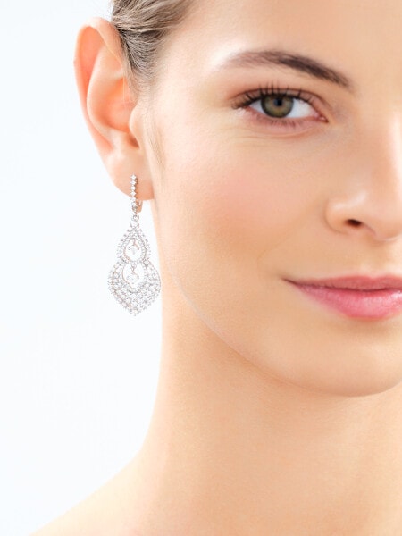 Rhodium Plated Silver Dangling Earring with Cubic Zirconia