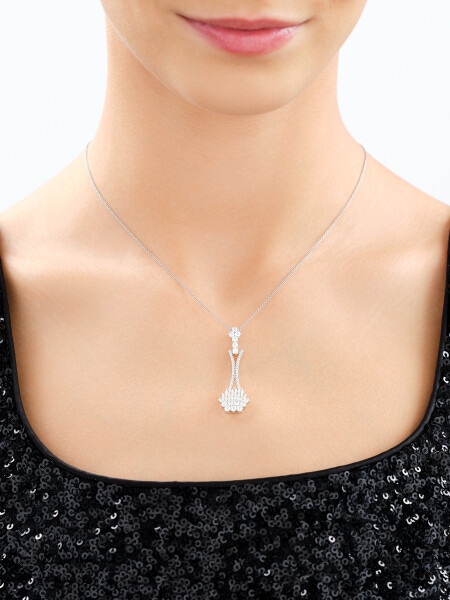 Rhodium Plated Silver Pendant with Cubic Zirconia