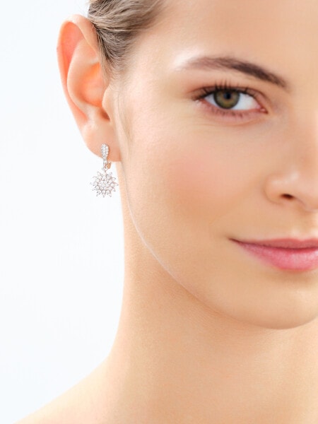 Rhodium Plated Silver Dangling Earring with Cubic Zirconia