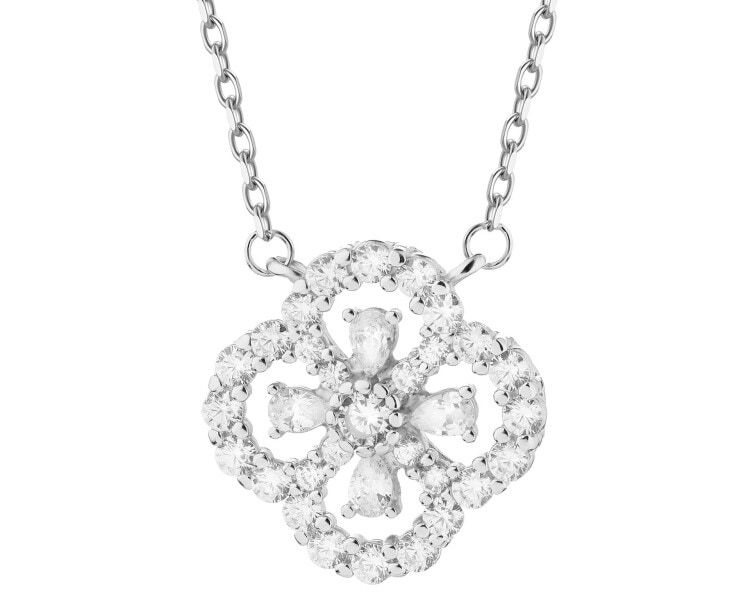 Rhodium Plated Silver Necklace with Cubic Zirconia