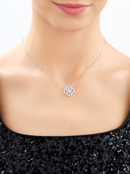 Rhodium Plated Silver Necklace with Cubic Zirconia