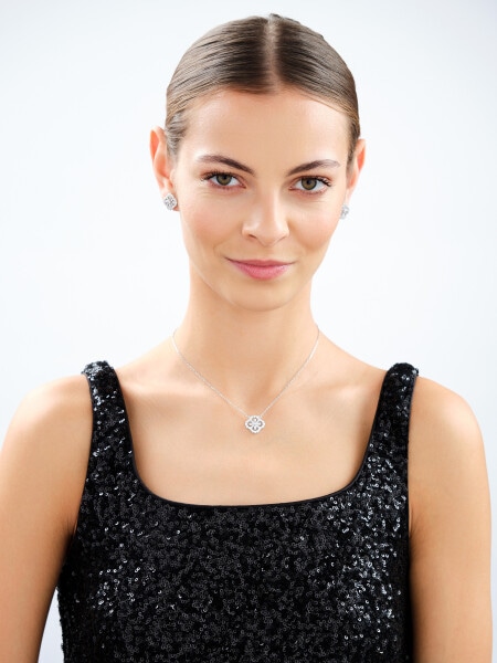 Rhodium Plated Silver Necklace with Cubic Zirconia