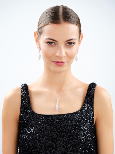 Rhodium Plated Silver Pendant with Cubic Zirconia