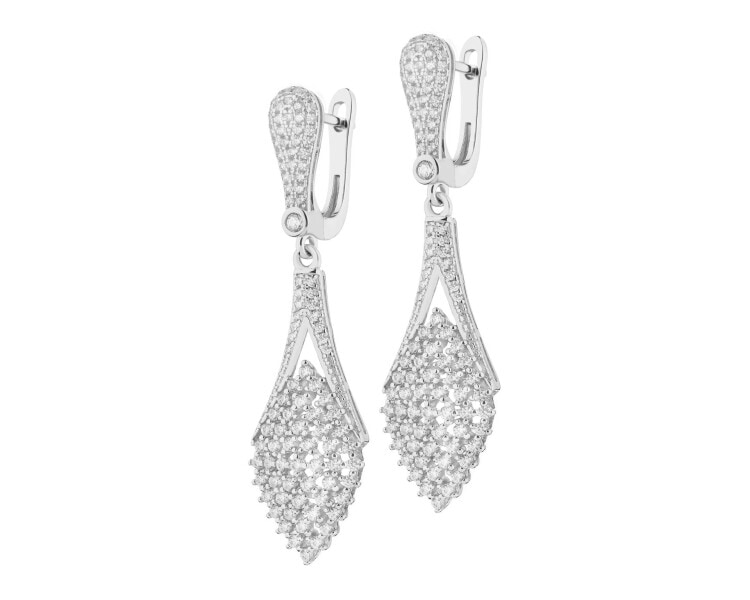 Rhodium Plated Silver Dangling Earring with Cubic Zirconia