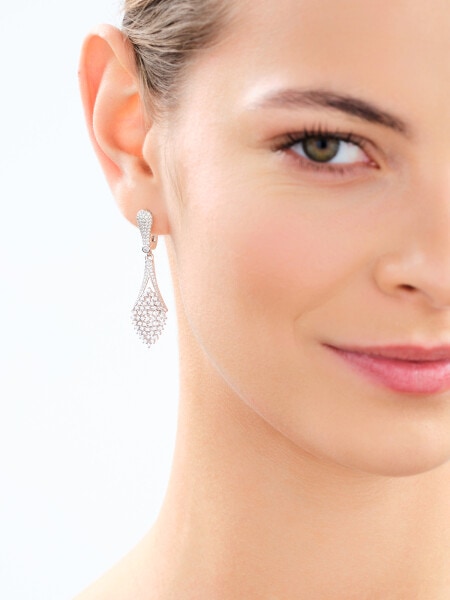 Rhodium Plated Silver Dangling Earring with Cubic Zirconia