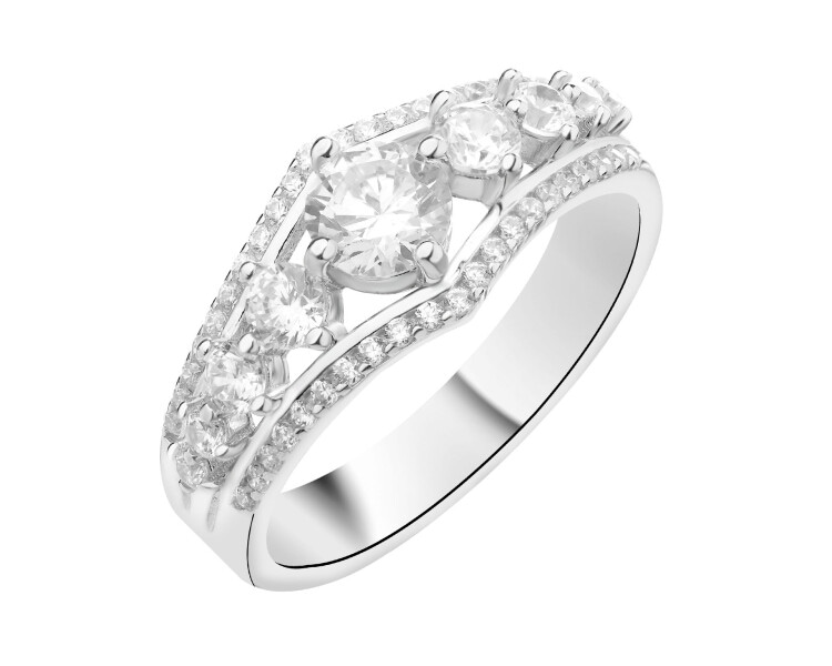 Rhodium Plated Silver Band Ring with Cubic Zirconia