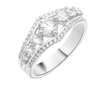 Rhodium Plated Silver Band Ring with Cubic Zirconia