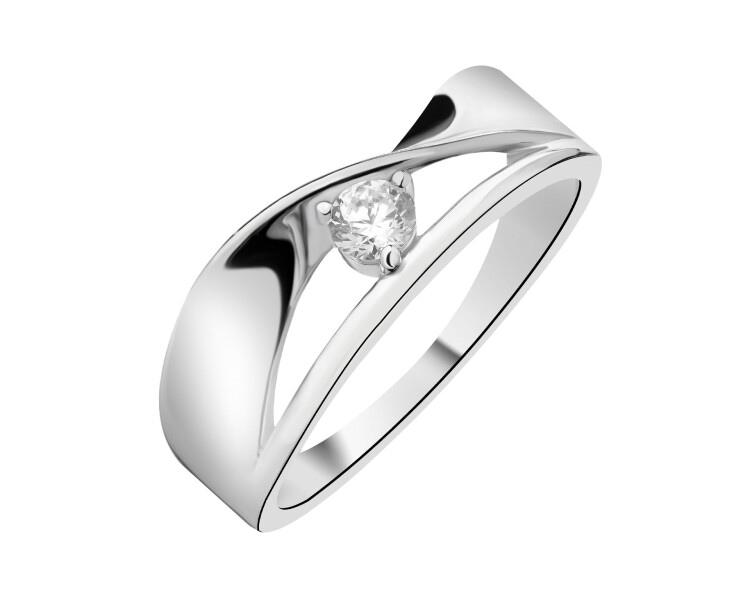 Rhodium Plated Silver Band Ring with Cubic Zirconia