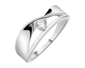 Rhodium Plated Silver Band Ring with Cubic Zirconia