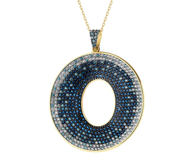 8 K Rhodium-Plated Yellow Gold Pendant with Cubic Zirconia