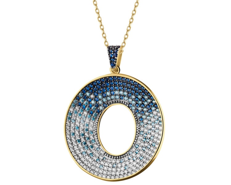 8 K Rhodium-Plated Yellow Gold Pendant with Cubic Zirconia