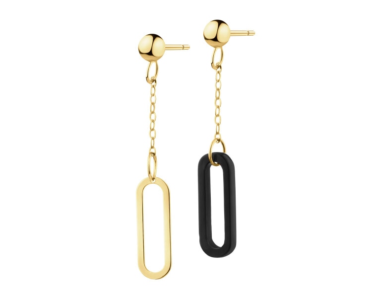 9 K Yellow Gold Dangling Earring with Agate