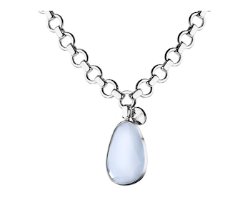 Rhodium-Plated Brass Necklace with Glass