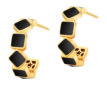 Gold-Plated Brass, Gold-Plated Silver Earrings with Agate