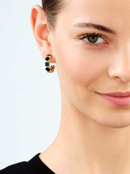 Gold-Plated Brass, Gold-Plated Silver Earrings with Agate