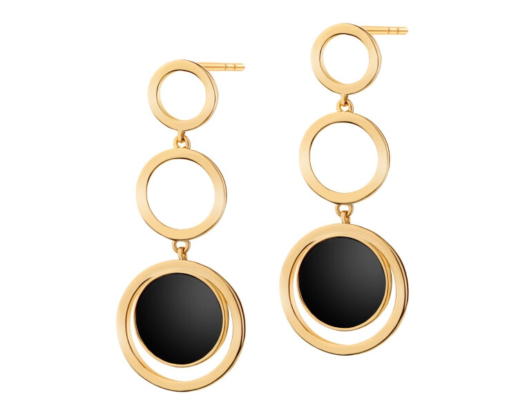 Gold-Plated Brass, Gold-Plated Silver Dangling Earring with Agate