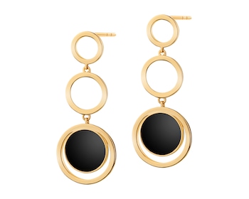 Gold-Plated Brass, Gold-Plated Silver Dangling Earring with Agate