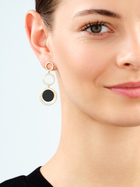 Gold-Plated Brass, Gold-Plated Silver Dangling Earring with Agate