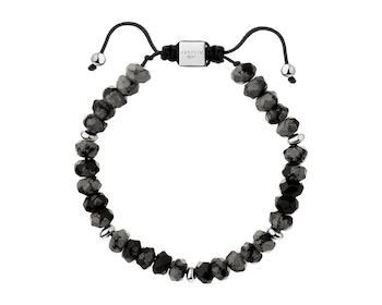 Rhodium-Plated Brass Bracelet with Snowflake Obsidian