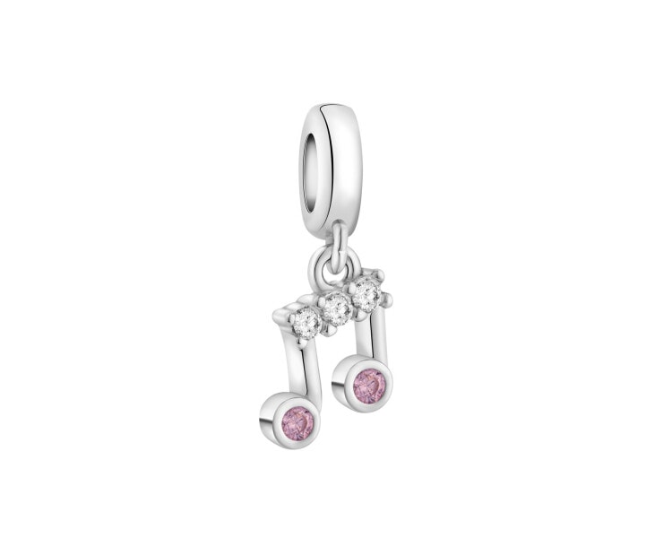 Rhodium Plated Silver Beads For Kids Pendant with Cubic Zirconia