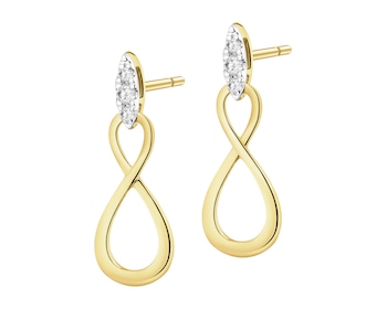 14 K Rhodium-Plated Yellow Gold Earrings with Diamonds - 0,07 ct - fineness 14 K