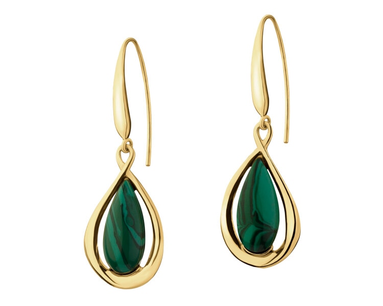 Gold-Plated Silver Dangling Earring with Synthetic Malachite