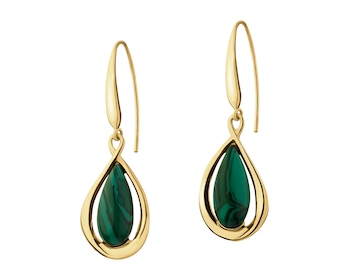 Gold-Plated Silver Dangling Earring with Synthetic Malachite