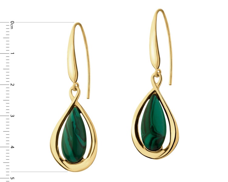 Gold-Plated Silver Dangling Earring with Synthetic Malachite