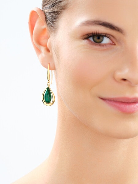 Gold-Plated Silver Dangling Earring with Synthetic Malachite