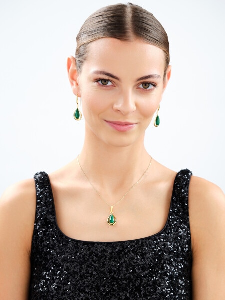 Gold-Plated Silver Dangling Earring with Synthetic Malachite