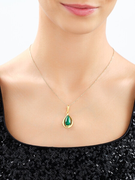 Gold-Plated Silver Pendant with Synthetic Malachite