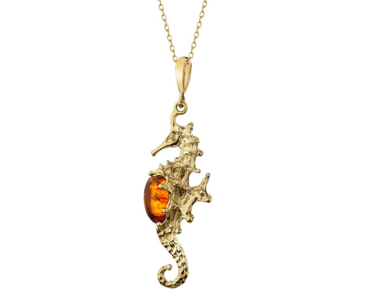 Gold-Plated Silver Pendant with Amber