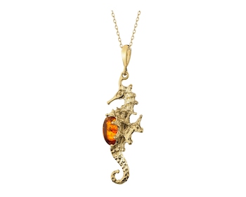 Gold-Plated Silver Pendant with Amber