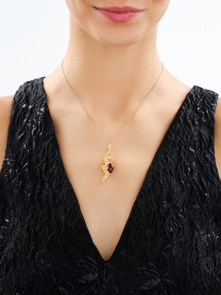 Gold-Plated Silver Pendant with Amber