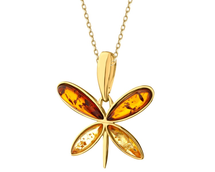 Gold-Plated Silver Pendant with Amber