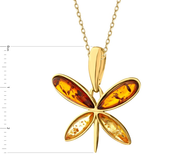 Gold-Plated Silver Pendant with Amber