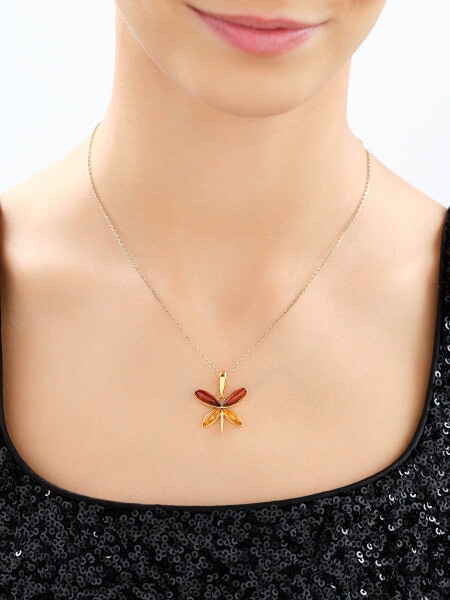 Gold-Plated Silver Pendant with Amber