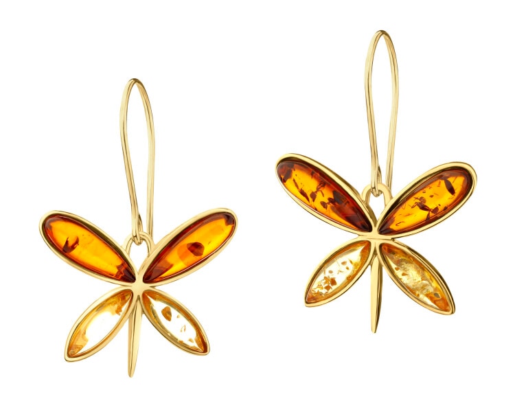 Gold-Plated Silver Dangling Earring with Amber