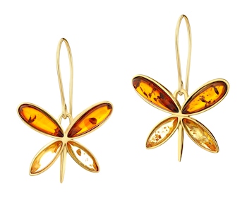 Gold-Plated Silver Dangling Earring with Amber