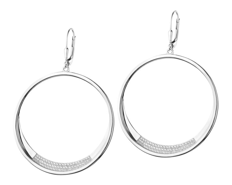 Rhodium Plated Silver Dangling Earring with Cubic Zirconia