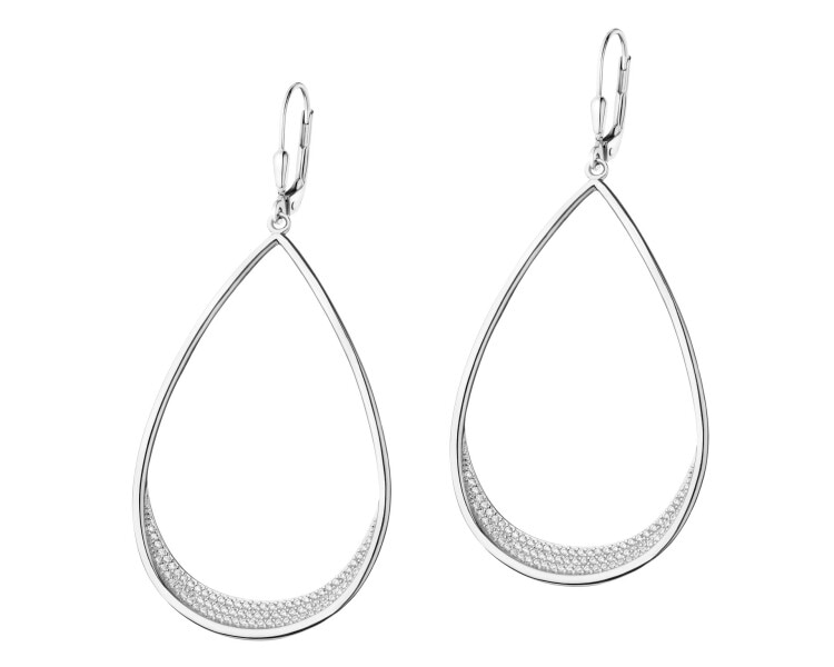 Rhodium Plated Silver Dangling Earring with Cubic Zirconia